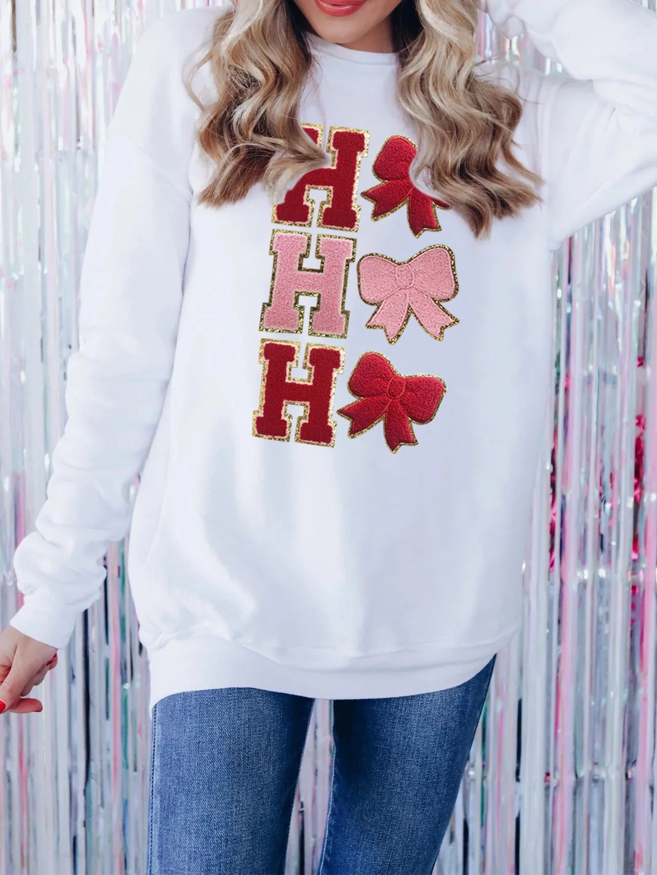 Women's milky white hooded sweatshirt with Christmas tree sequin design