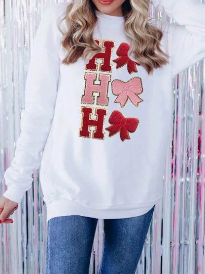 Women's milky white hooded sweatshirt with Christmas tree sequin design