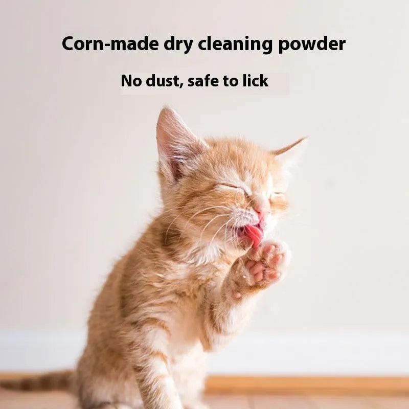 Dog dry cleaning powder container with deodorant formula in rose, orange or menthol flavours