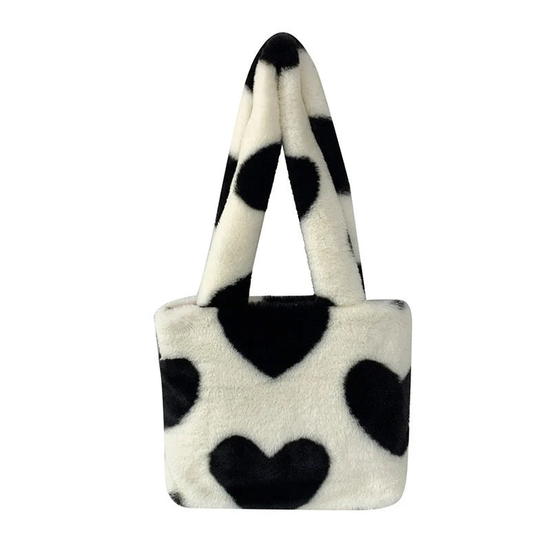 Women's plush furry fluffy heart underarm bag in various colors