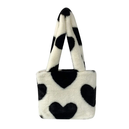 Women's plush furry fluffy heart underarm bag in various colors