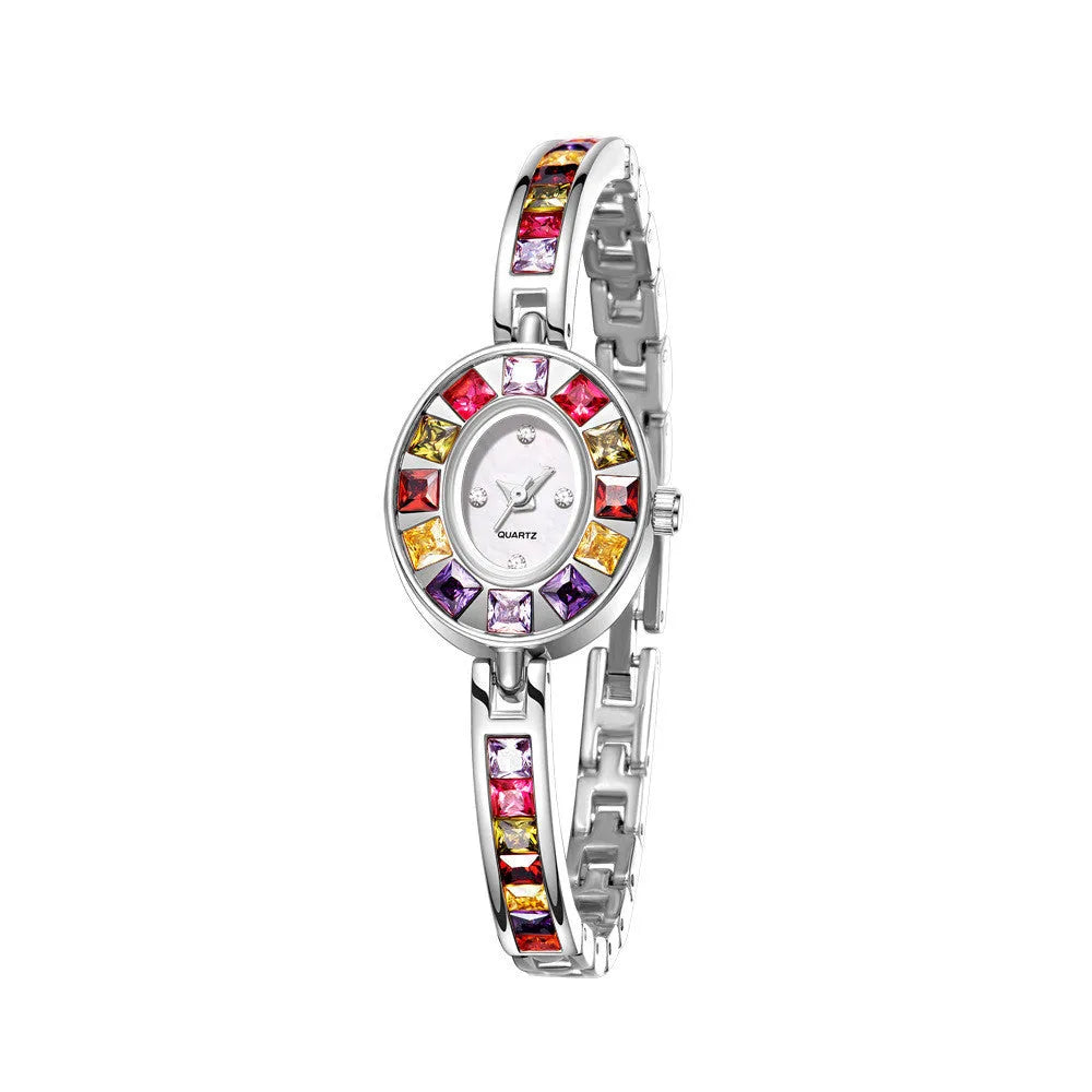 Women's small dial quartz watch with Austrian rhinestones in gold alloy finish