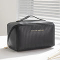 Vertical pattern pillow makeup bag cubic shape 22.5 cm PU material beige black brown grey pink options