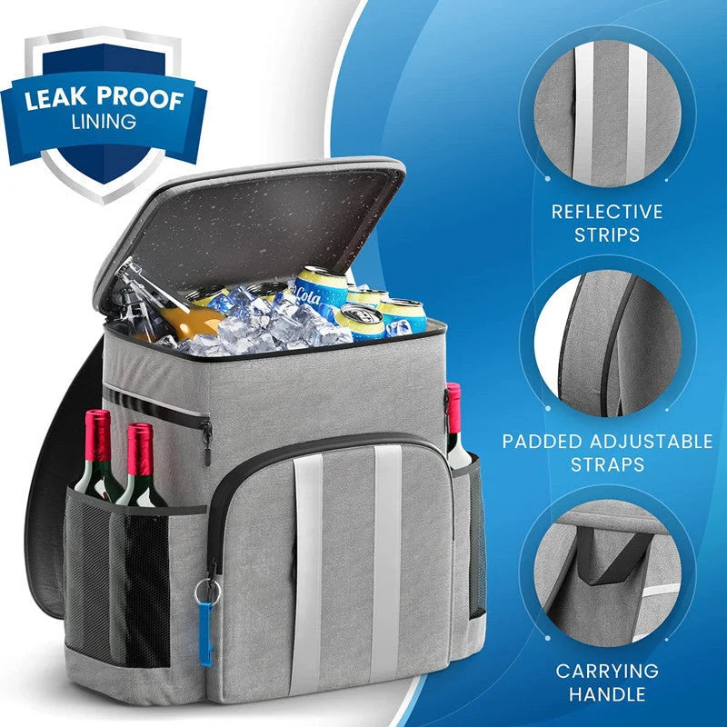 Large capacity refrigerated picnic backpack in grey and black