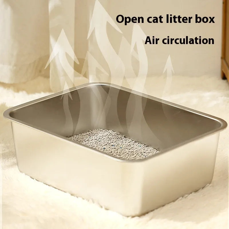 Large stainless steel cat litter box 60x40x20cm with anti-wear and anti-corrosion finish