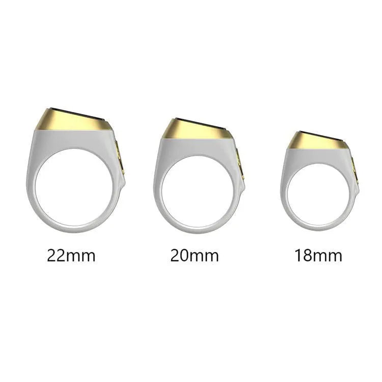 Zikr1 Lite metal smart ring for Islamic prayer with OLED display, shown in silver colour.