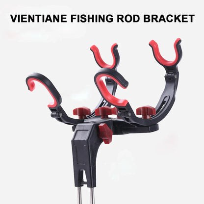 Adjustable fishing rod holder with 360-degree swivel and 120-degree tilt for secure, hands-free shore, river, and lake fishing