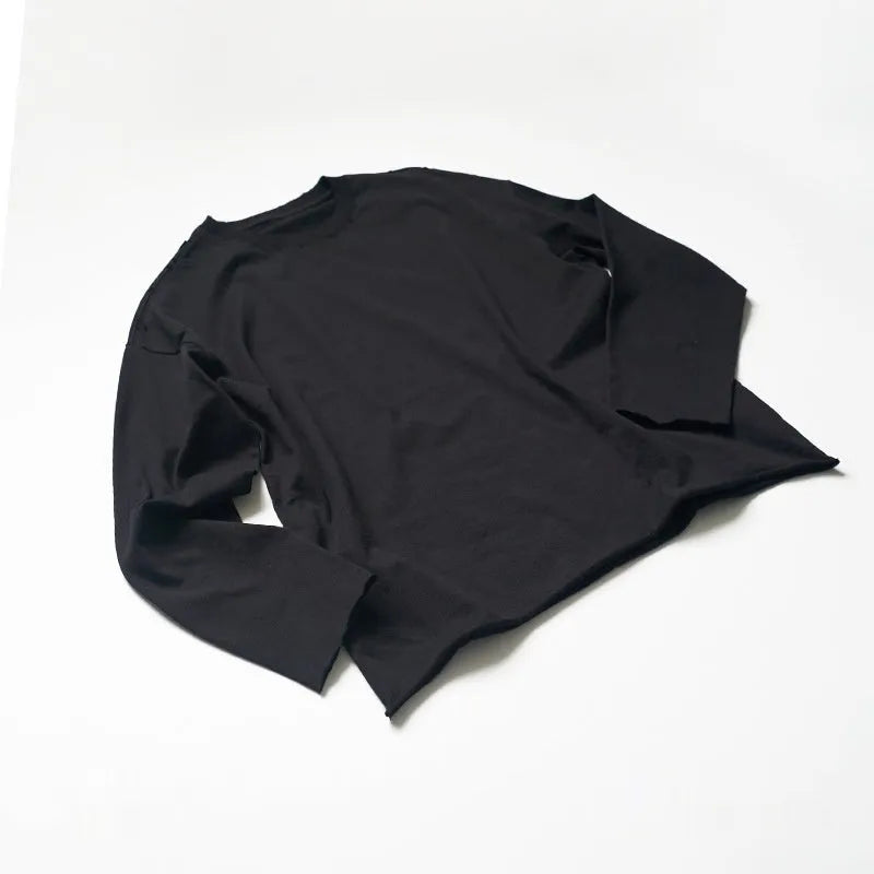 Men's cotton round neck long sleeve T-shirt in apricot, loose fit, solid colour, front view