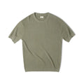 Men's 3D knitted pineapple pattern T-shirt in khaki green, front view, casual fit