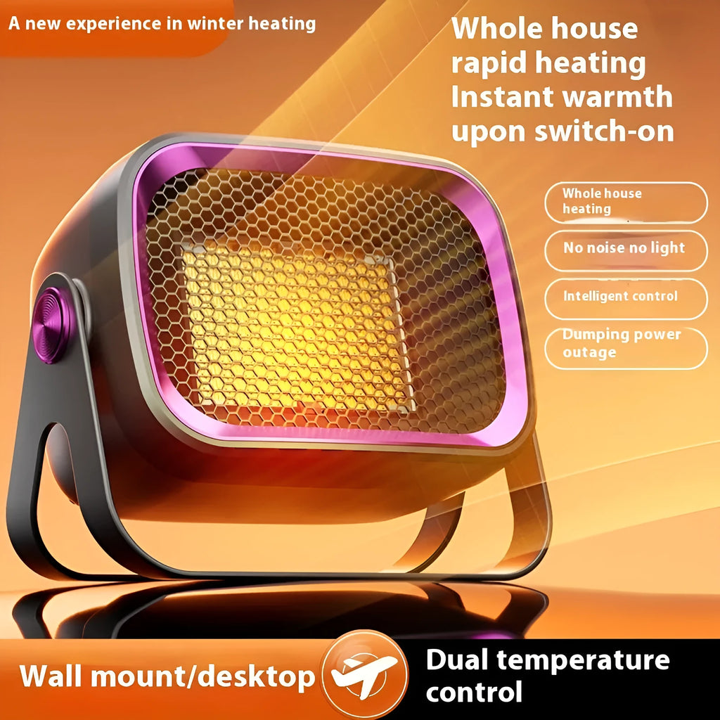 White PTC ceramic desktop heater with rotating base and push-button controls