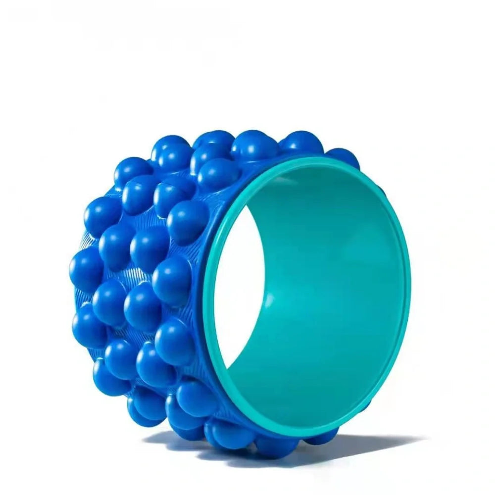 Purple and blue yoga wheel with 30cm diameter for backbend exercises