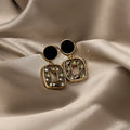 Women's retro crystal square earrings with rhinestones, silver needle post, electroplating alloy, Japanese Korean style