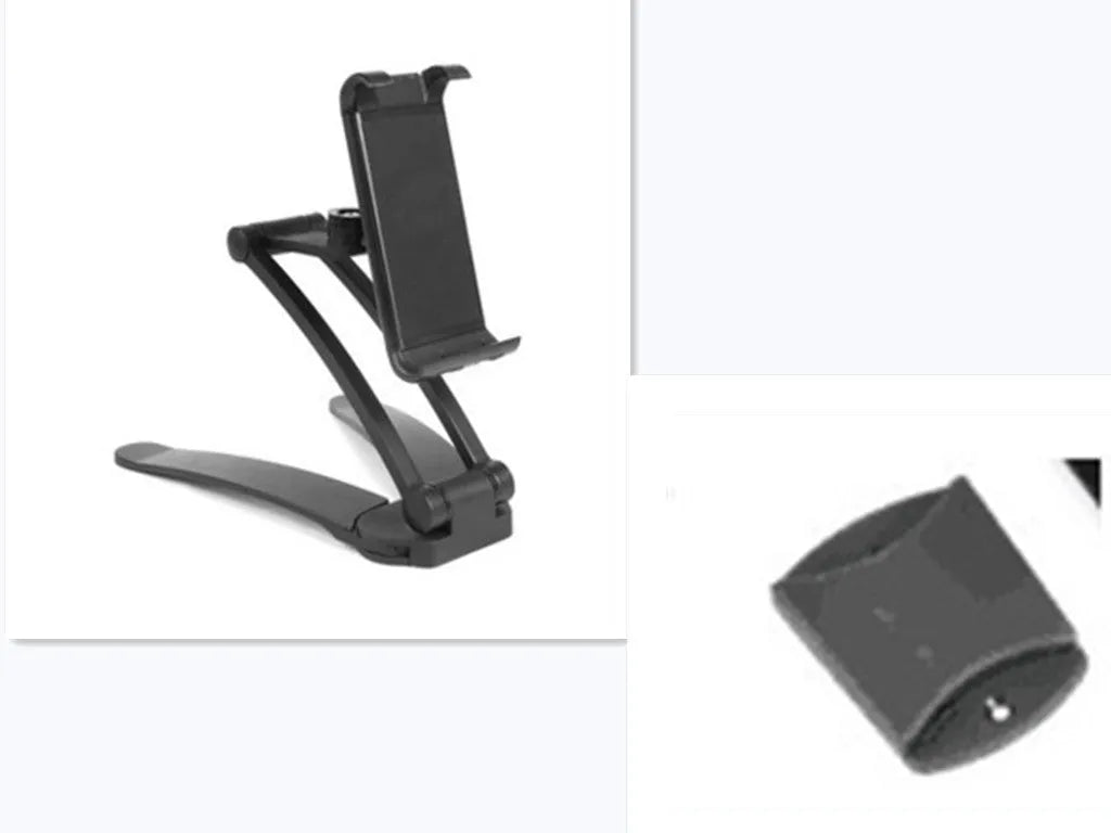 Silver aluminium alloy desktop tablet stand holding a tablet at an adjustable angle