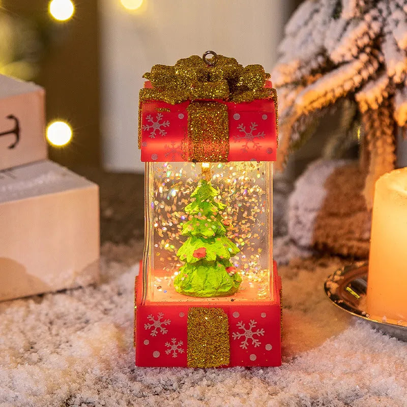 Christmas decoration crystal ball light with red gift box inside, 5.5cm plastic battery operated