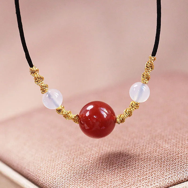 Natural red agate bracelet and necklace set with hand-woven treatment in national style design