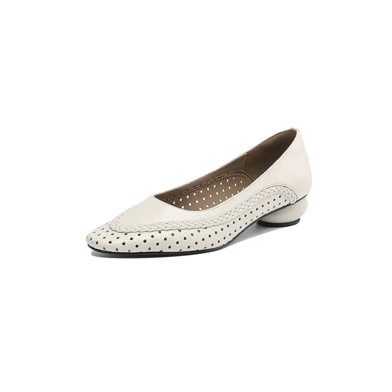 Women's plus size light blue sandals with hollow-out design and mid heel.