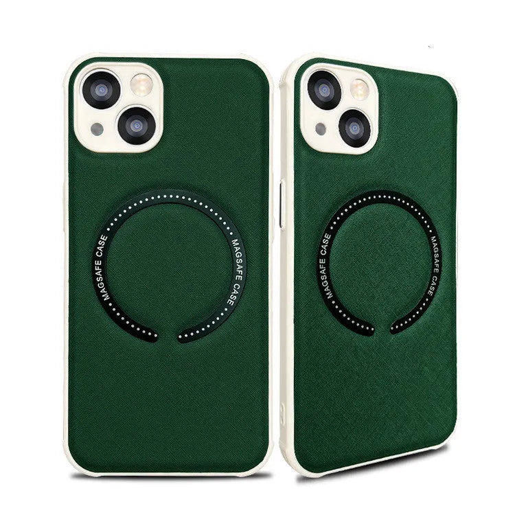Leather-style TPU phone case with magnetic cross for iPhone 14 in solid colour finish