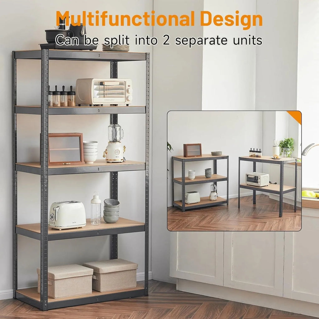 Black 5-layer floor display stand storage bookshelf 180cm high with metal shelving and punch-free design