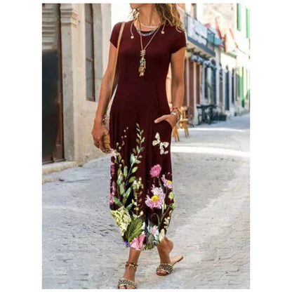 Trendy printed short sleeve dress with pocket for women, available in multiple colours