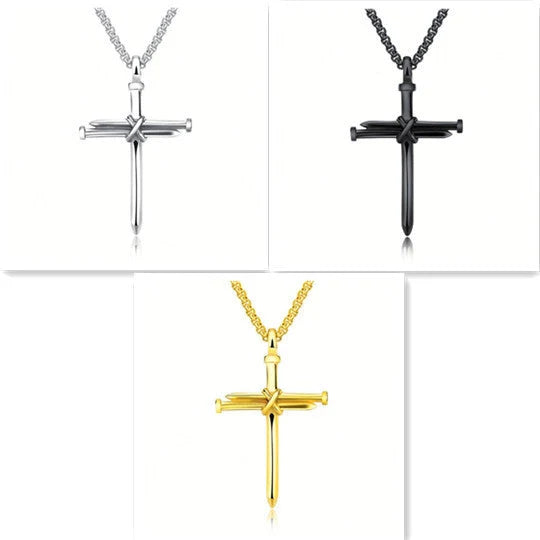 Men's stainless steel cross pendant necklace with 3mm round box chain