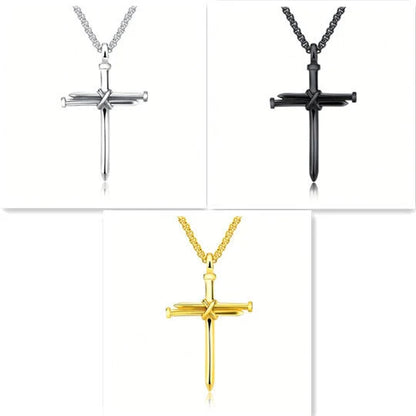 Men's stainless steel cross pendant necklace with 3mm round box chain