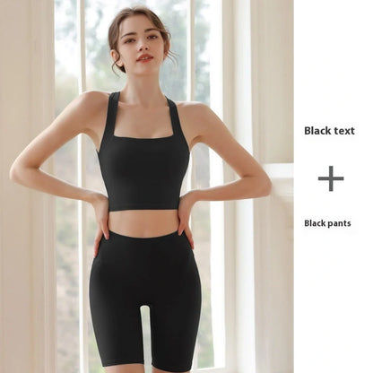 Cross gathered back exercise bra in nylon fabric with chest pad, shown in Army Green colour for running and yoga