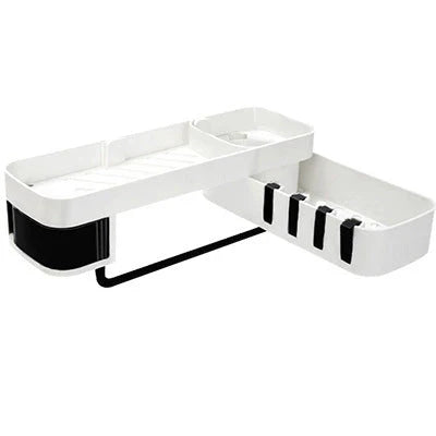 Double-layer wall-mounted storage shelf in black and grey, perfect for bathroom and kitchen organization