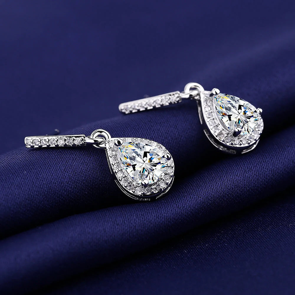 Drop shape ear studs with micro inlaid zircon stones in various colors