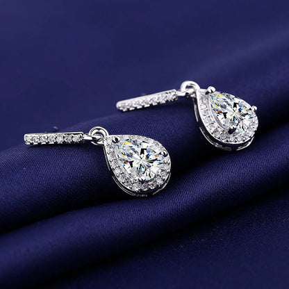 Drop shape ear studs with micro inlaid zircon stones in various colors
