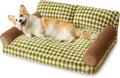 Checkered pattern pet sofa bed for a cat, showing removable cover and non-slip bottom.