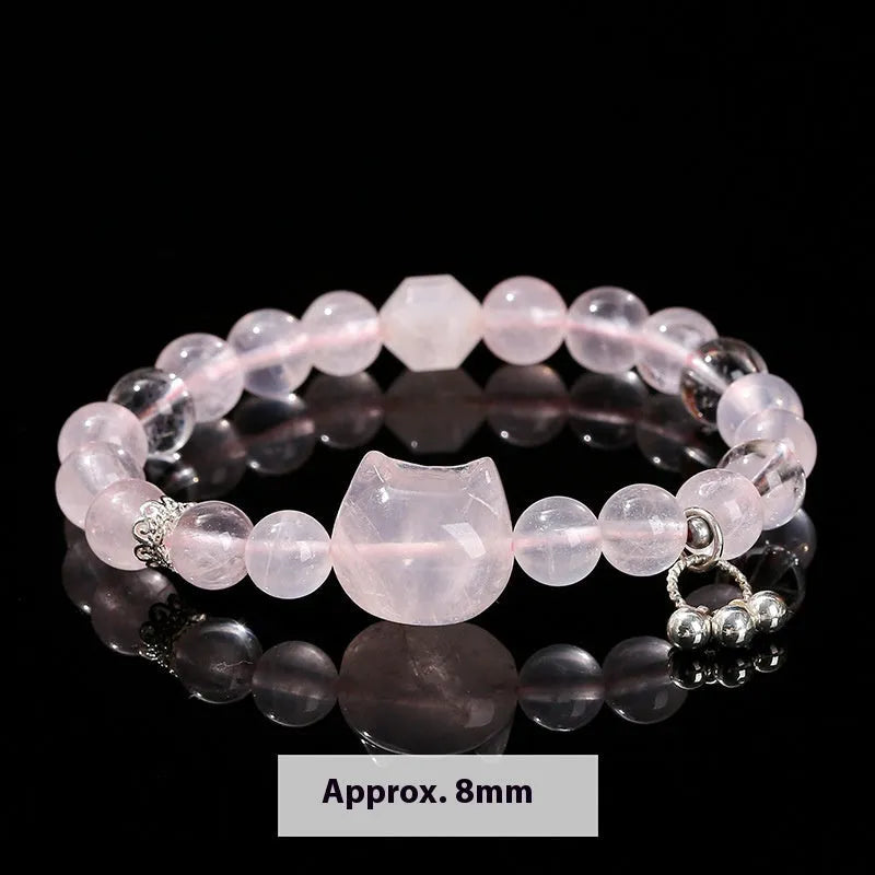Women's crystal cat head bracelet with natural gemstones and copper charm