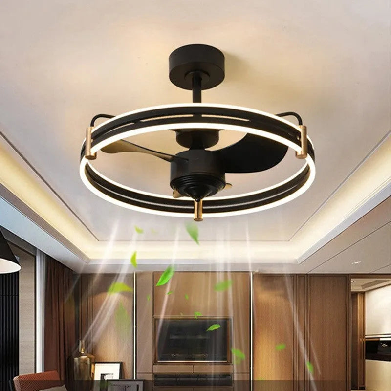 60cm variable frequency electric fan integrated ceiling light in black, with three-colour lighting and remote control