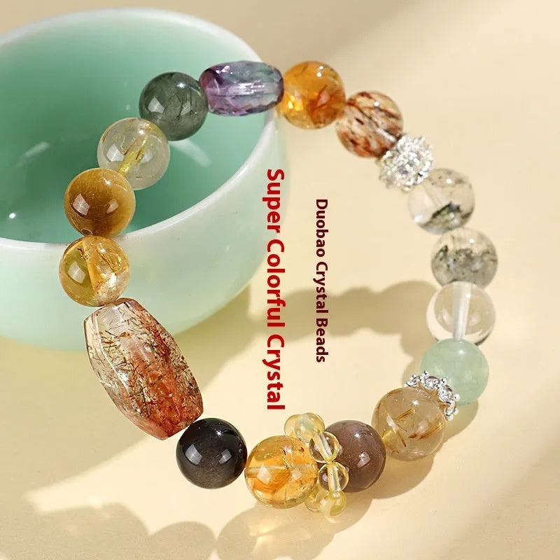 Natural crystal string beads bracelet for women in black gold and multi-colour styles with adjustable closure