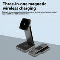 Folding alloy three-in-one wireless charger with magnetic support and digital display in black