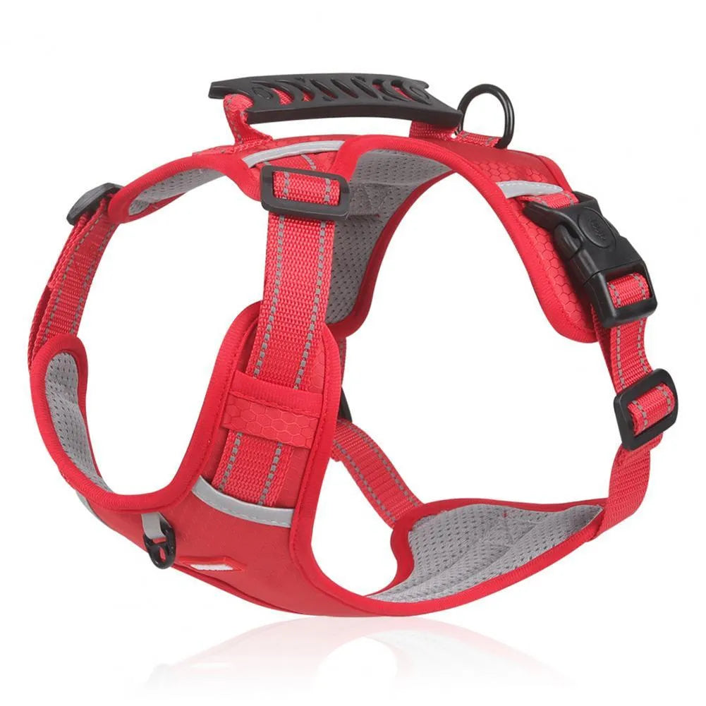 Nylon no pull reflective dog harness vest in orange oxford cloth with adjustable buckles and handle