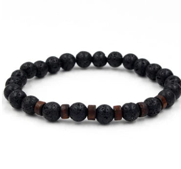 Men's black volcanic stone bracelet with unique stone combinations