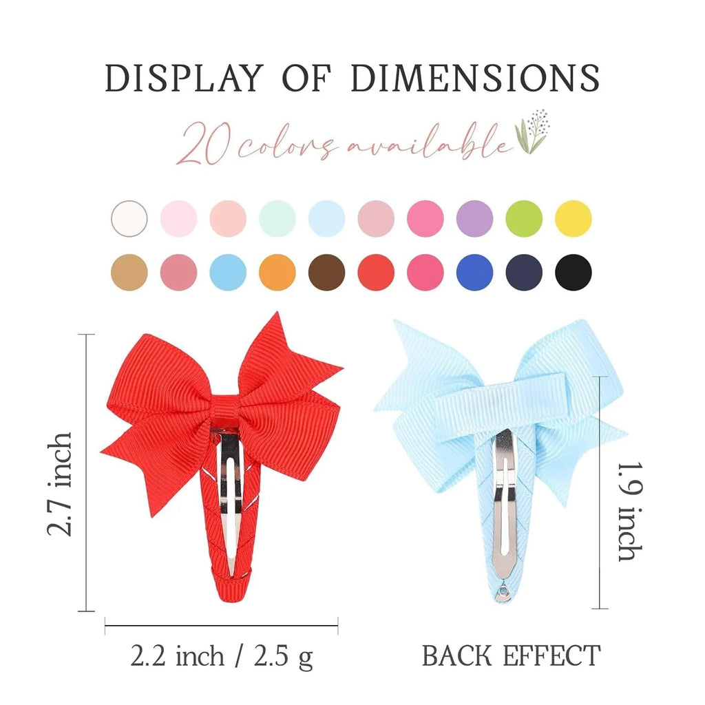 40 piece set of grosgrain ribbon baby hair bows with snap clips in multiple colours