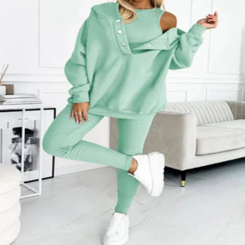 Women's solid colour vest hoodie and pants set in various colours and sizes