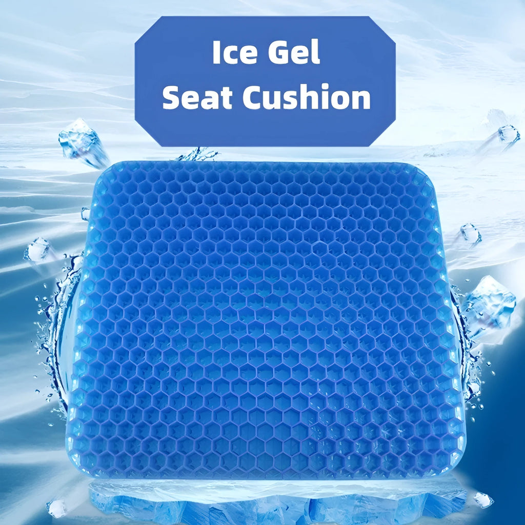 Solid colour gel seat cushion with honeycomb pattern, showing removable cover and dimensions 24.5x17.5cm