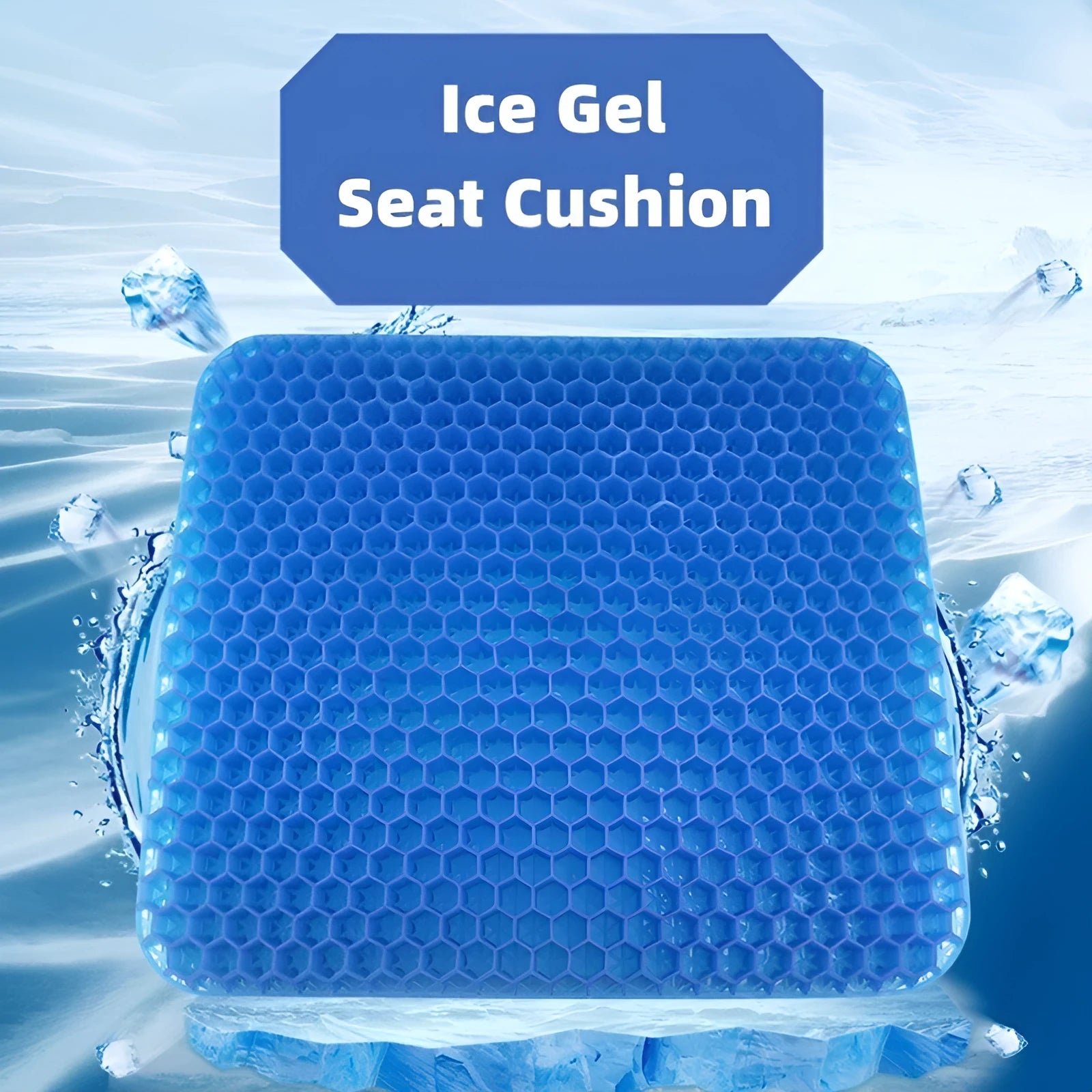Solid colour gel seat cushion with honeycomb pattern, showing removable cover and dimensions 24.5x17.5cm