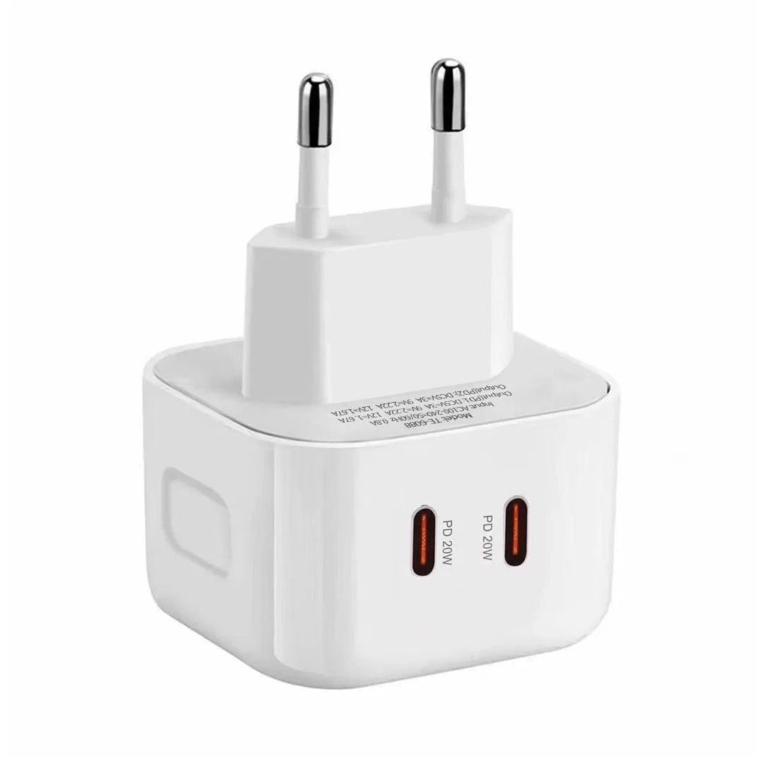 White PD40W Type-C fast charger head for EU UK US plug standards