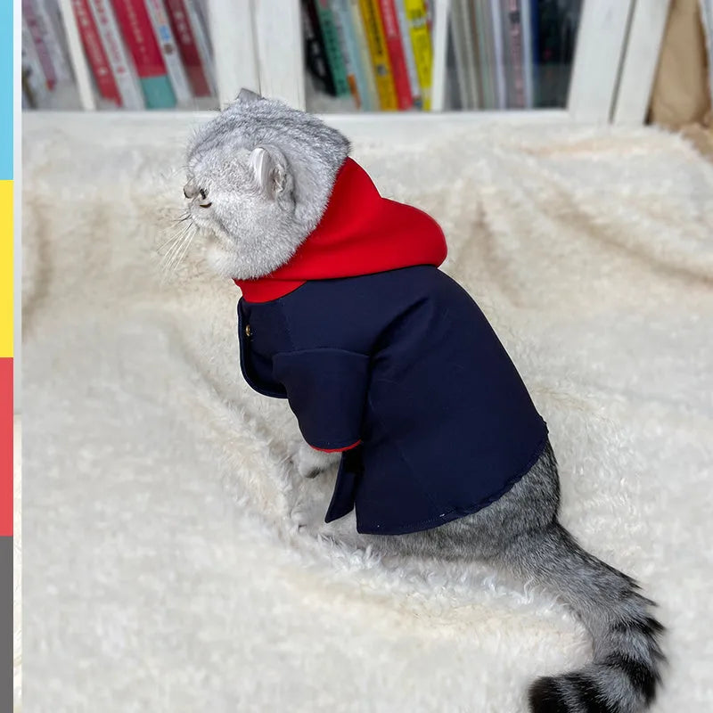 Knitted tiger staff yuren coloured hoodie photo prop for a small dog on a white background