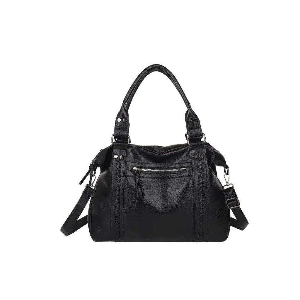 Women's retro trend shoulder crossbody bag in PU leather, black colour, 38x12x25cm, single strap, lightweight 0.6kg