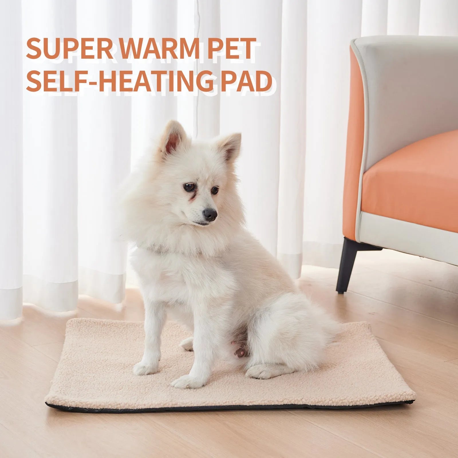 Self heating plush pet pad for cats in grey colour showing soft texture and rectangular shape