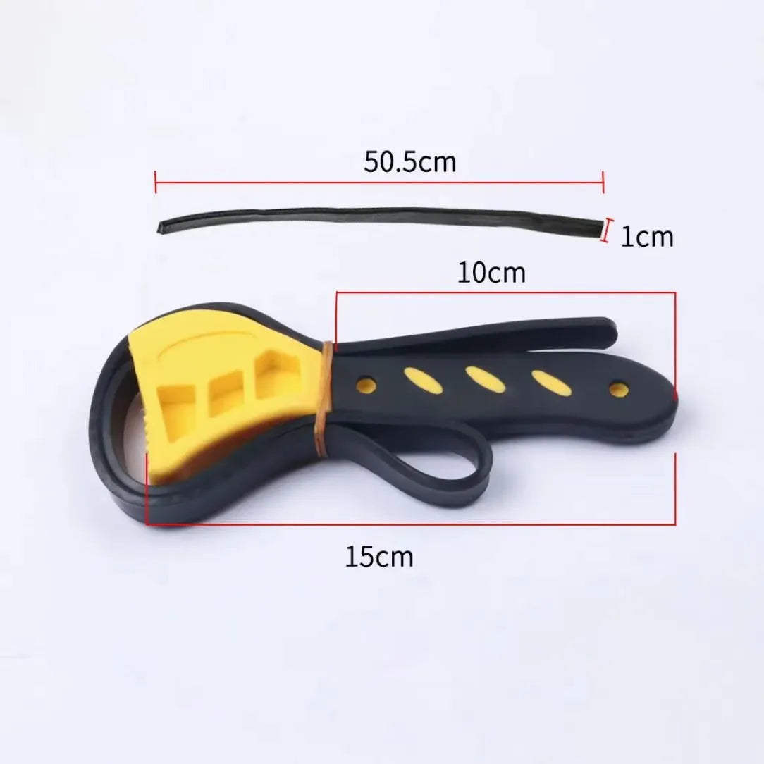 A black adjustable rubber strap wrench set showing 6-inch and 8-inch sizes on a white background.