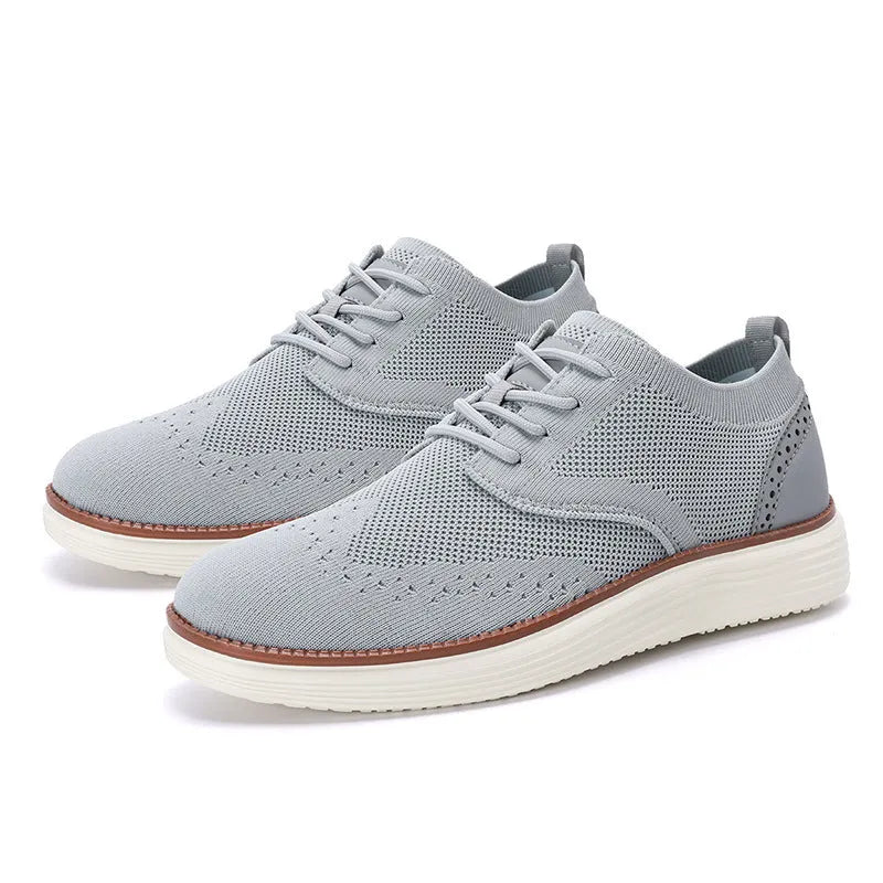 Men's outdoor fly woven mesh hiking casual shoes with rubber outsole in black side view