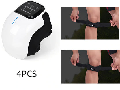 Smart knee massager with adjustable straps and LED display showing intensity levels