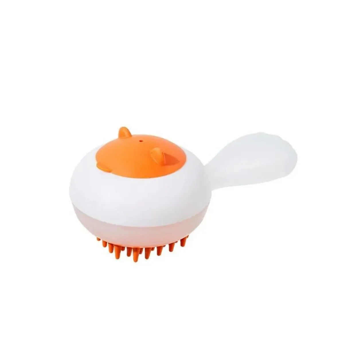 Automatic cleaning pet bath brush with soft gel massage bristles in blue and orange colour options