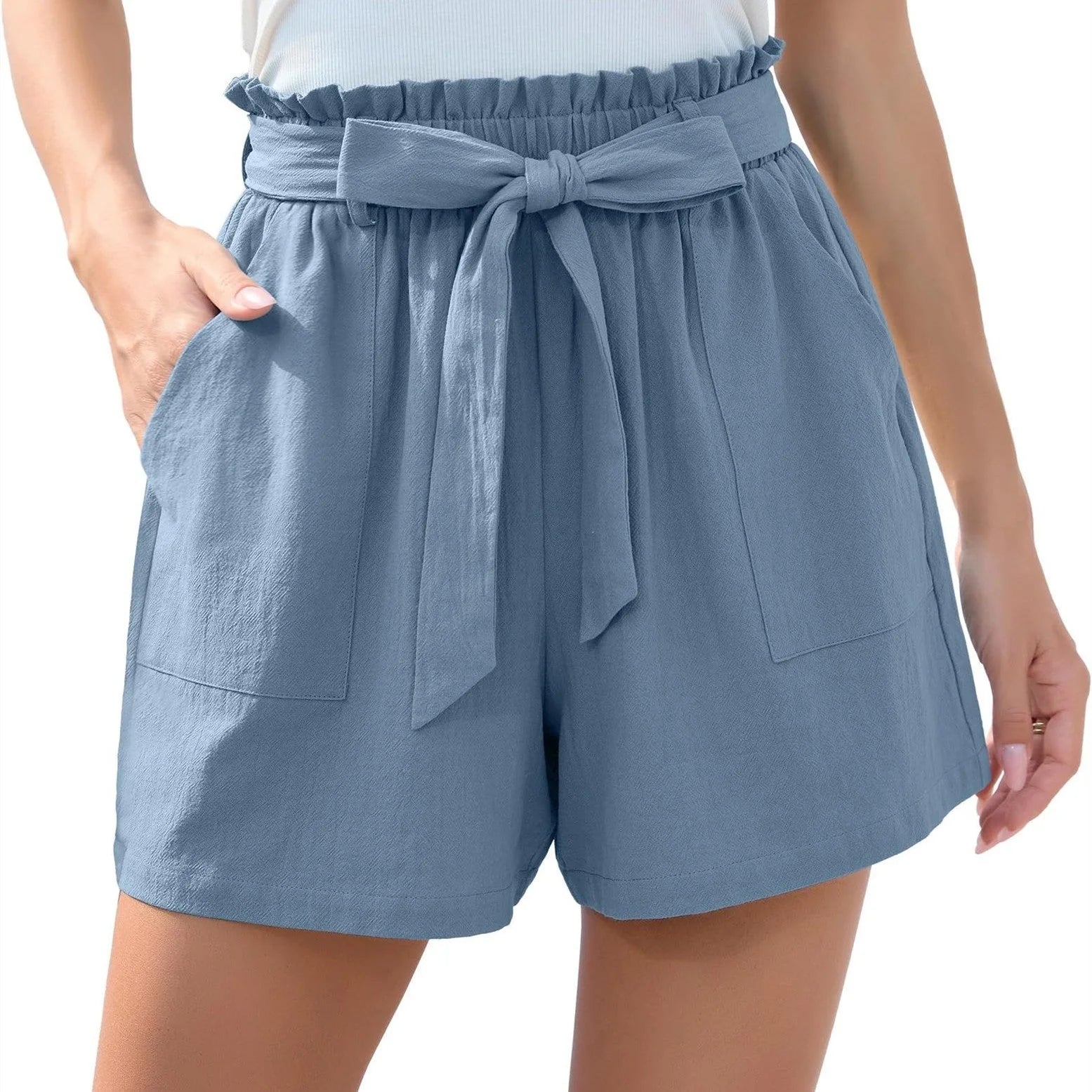 Women's high waist ruffle bow tie shorts in various colours
