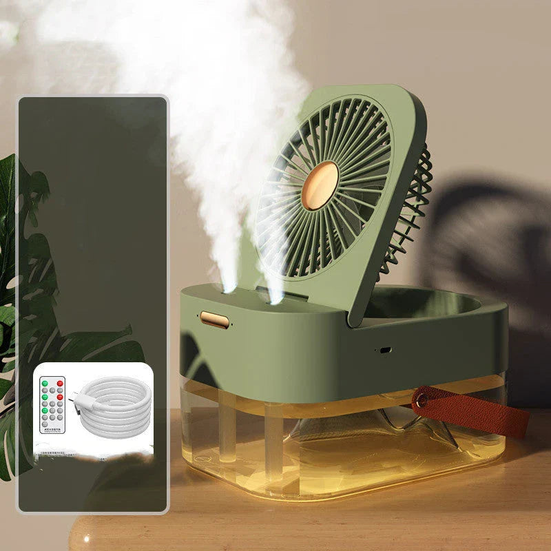 Versatile 3-in-1 device with humidifier, cooling fan, and night light for optimal summer comfort and convenience